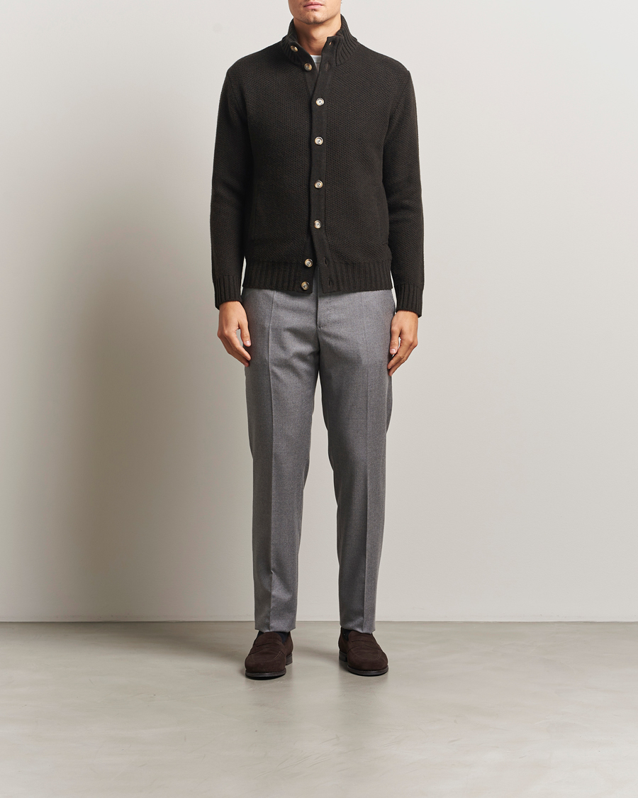 Men | Sweaters & Knitwear | Morgano | Heavy Knitted Wool/Cashmere Cardigan Dark Brown