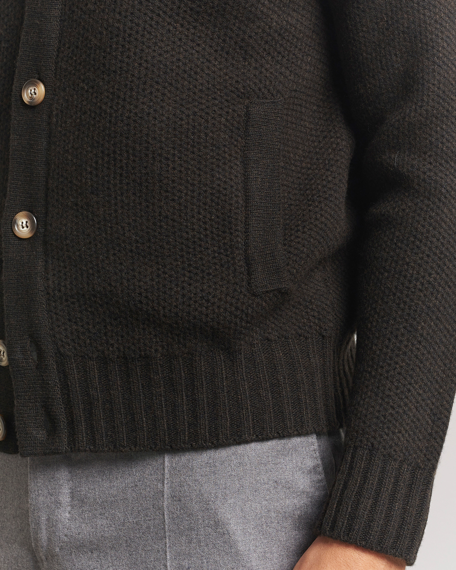 Men | Sweaters & Knitwear | Morgano | Heavy Knitted Wool/Cashmere Cardigan Dark Brown