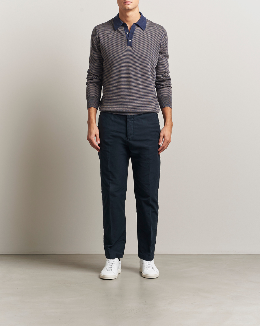 Men | Sweaters & Knitwear | Morgano | Striped Merino Polo Blue