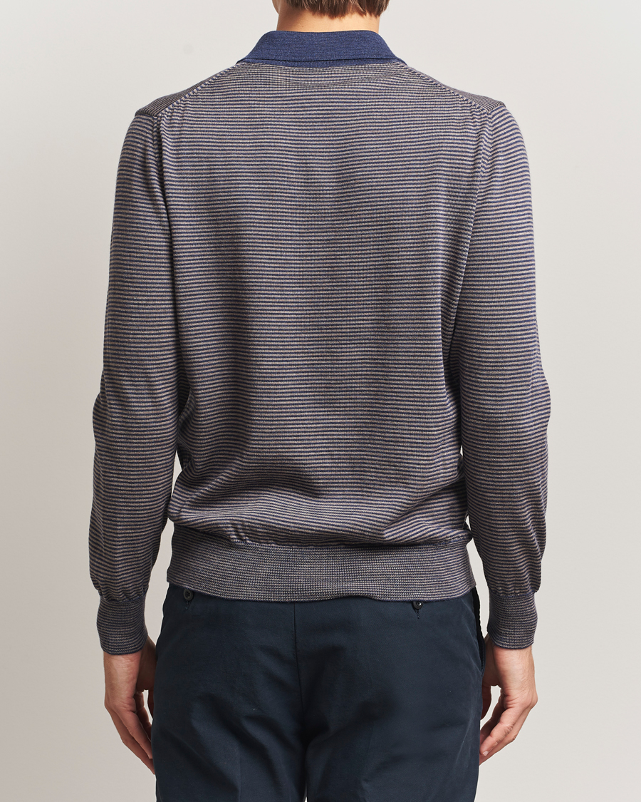 Men | Sweaters & Knitwear | Morgano | Striped Merino Polo Blue