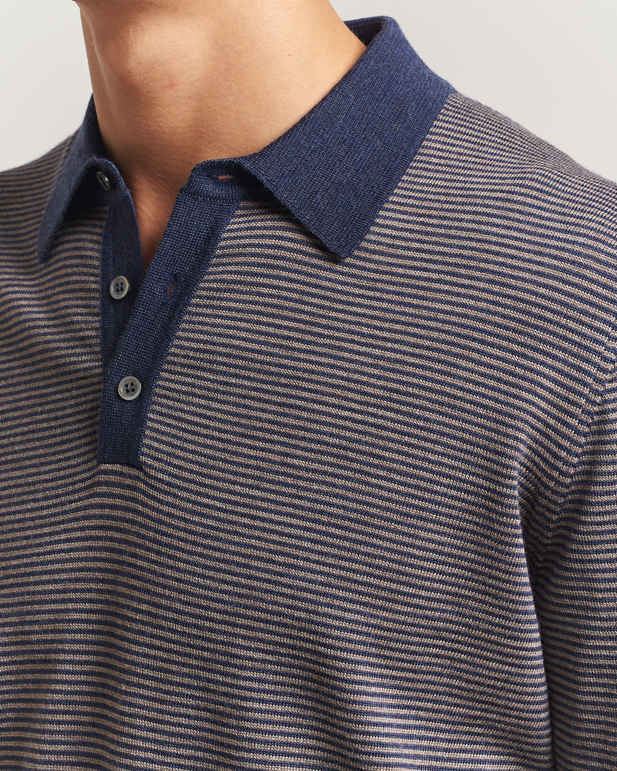 Men | Sweaters & Knitwear | Morgano | Striped Merino Polo Blue