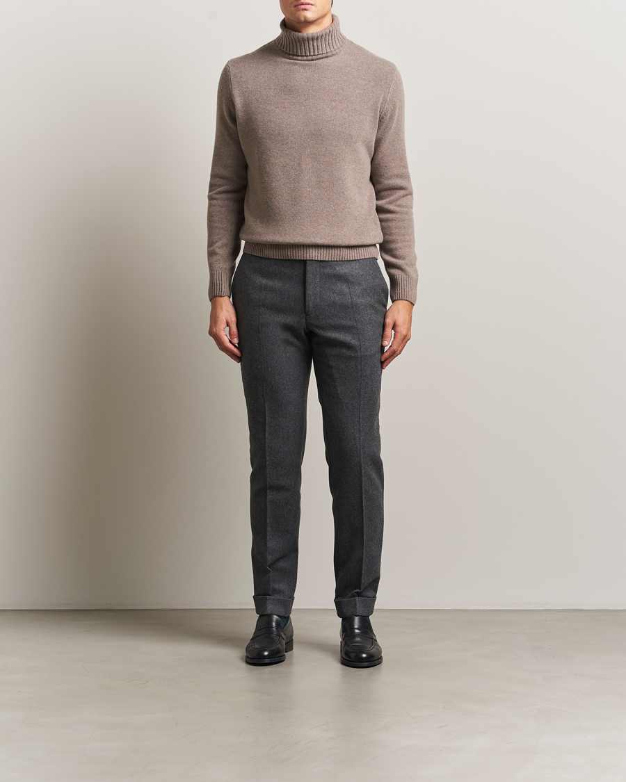 Men | Sweaters & Knitwear | Morgano | Wool/Cashmere Heavy Knit Rollneck Light Brown