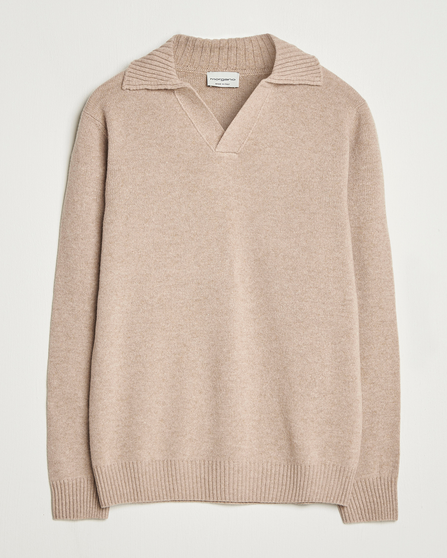 Men | Sweaters & Knitwear | Morgano | Wool/Cashmere Heavy Knit Polo Beige