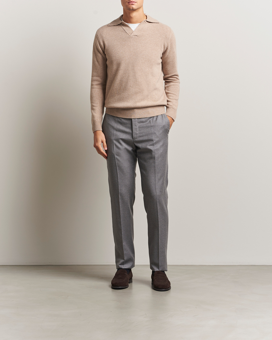 Men | Sweaters & Knitwear | Morgano | Wool/Cashmere Heavy Knit Polo Beige