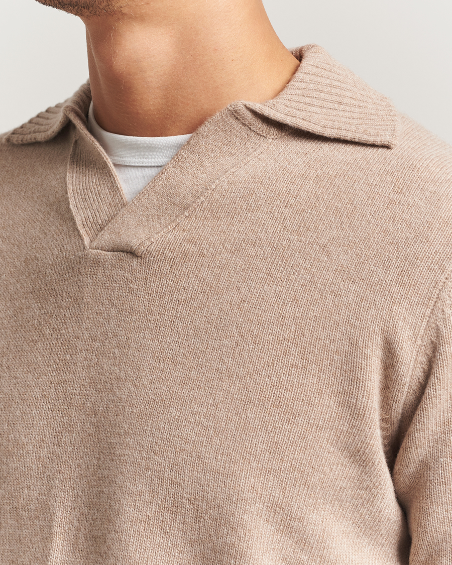 Men | Sweaters & Knitwear | Morgano | Wool/Cashmere Heavy Knit Polo Beige
