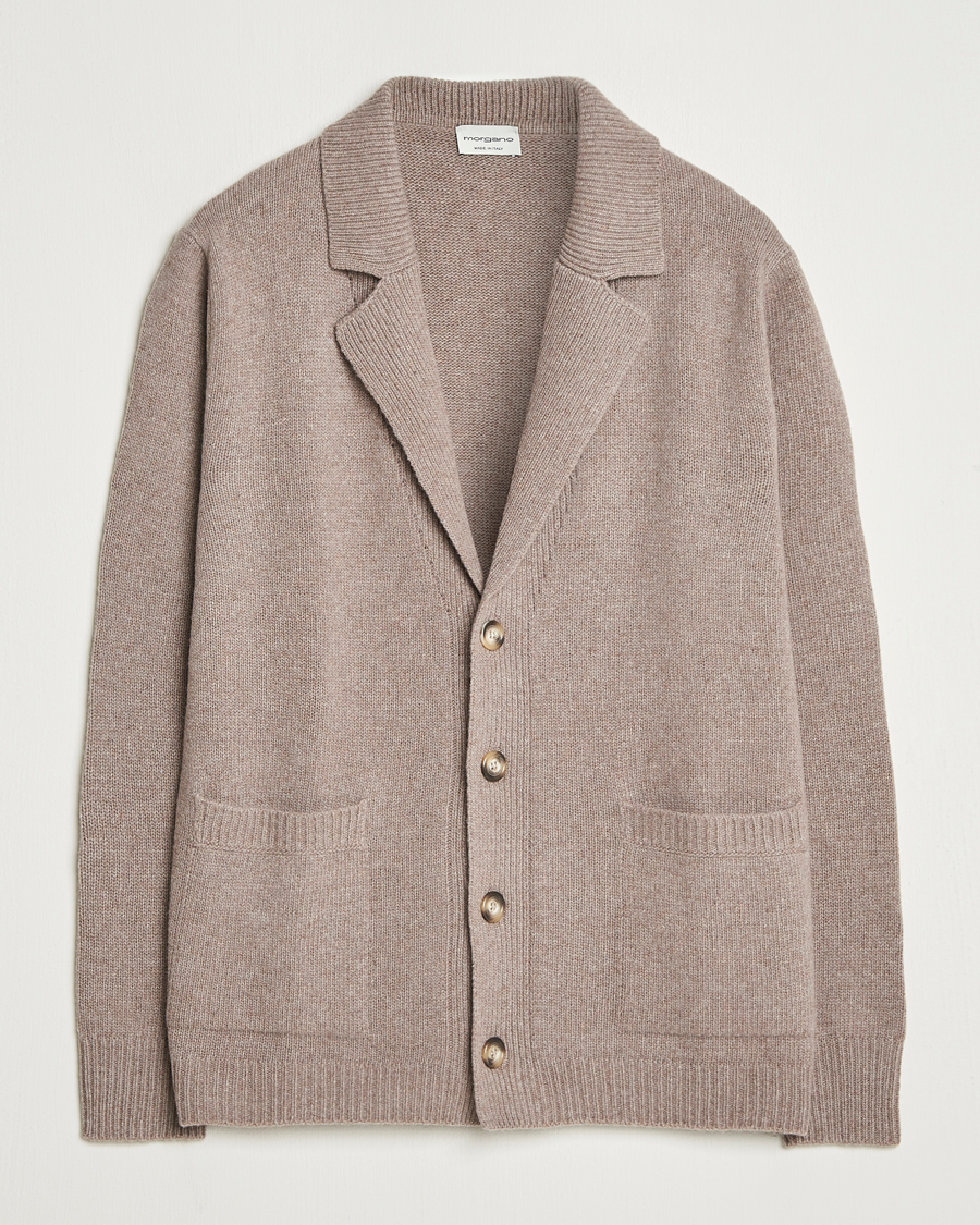 Men | Sweaters & Knitwear | Morgano | Wool/Cashmere Heavy Knit Cardigan Blazer Light Brown