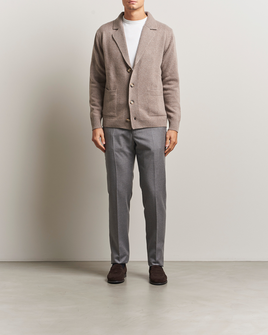 Men | Sweaters & Knitwear | Morgano | Wool/Cashmere Heavy Knit Cardigan Blazer Light Brown