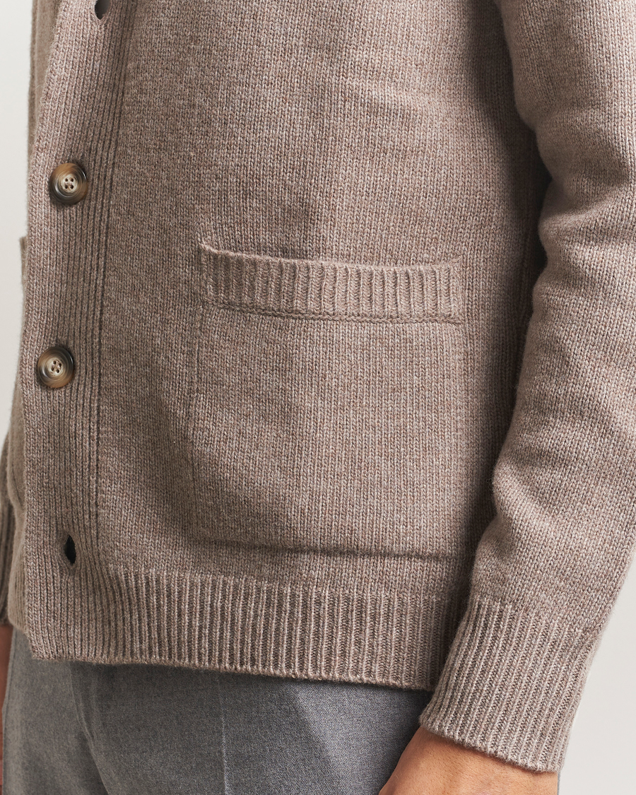 Men | Sweaters & Knitwear | Morgano | Wool/Cashmere Heavy Knit Cardigan Blazer Light Brown