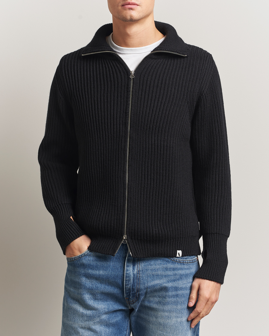 Peregrine Fisherman Merino Zip Cardigan Black at CareOfCarl.com