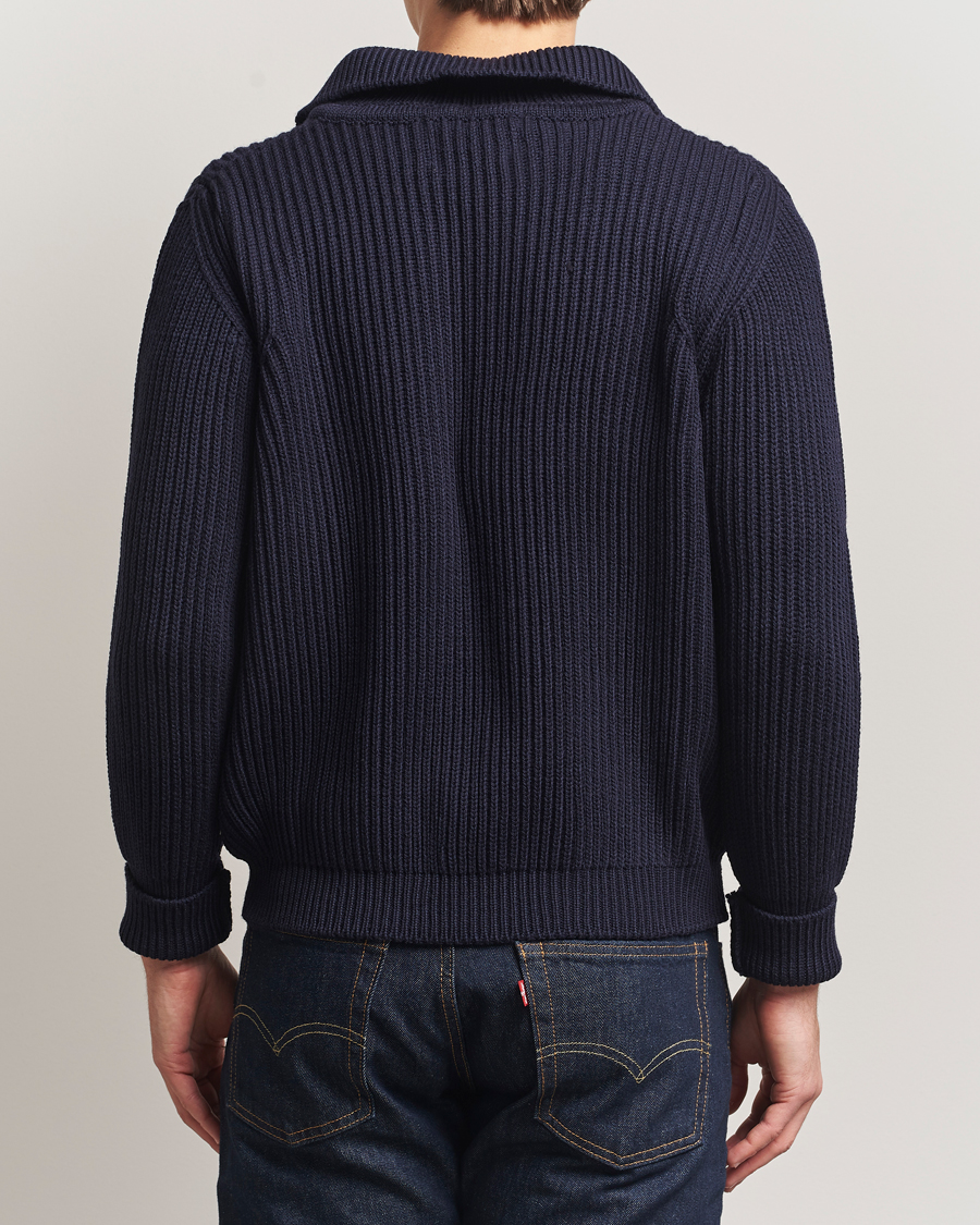Men | Sweaters & Knitwear | Peregrine | Fisherman Merino Zip Cardigan Navy