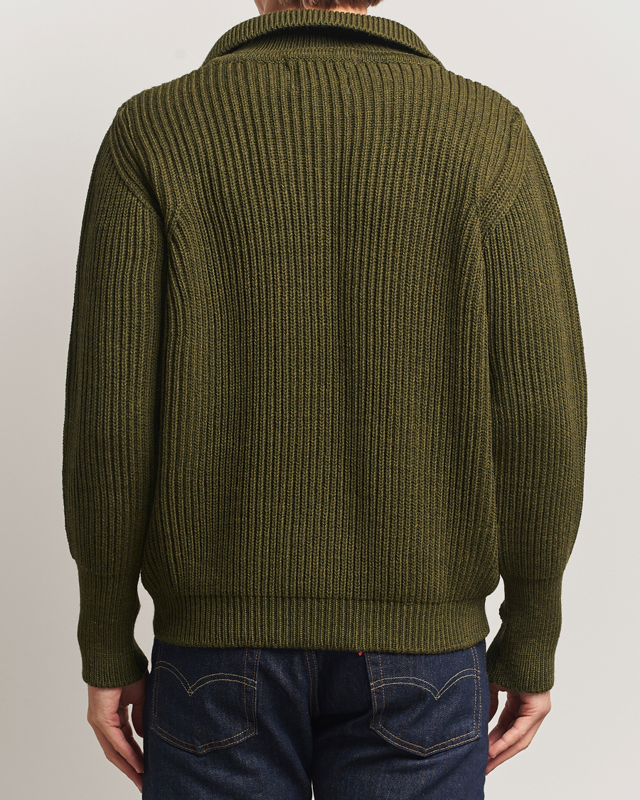 Men | Sweaters & Knitwear | Peregrine | Fisherman Merino Zip Cardigan Olive