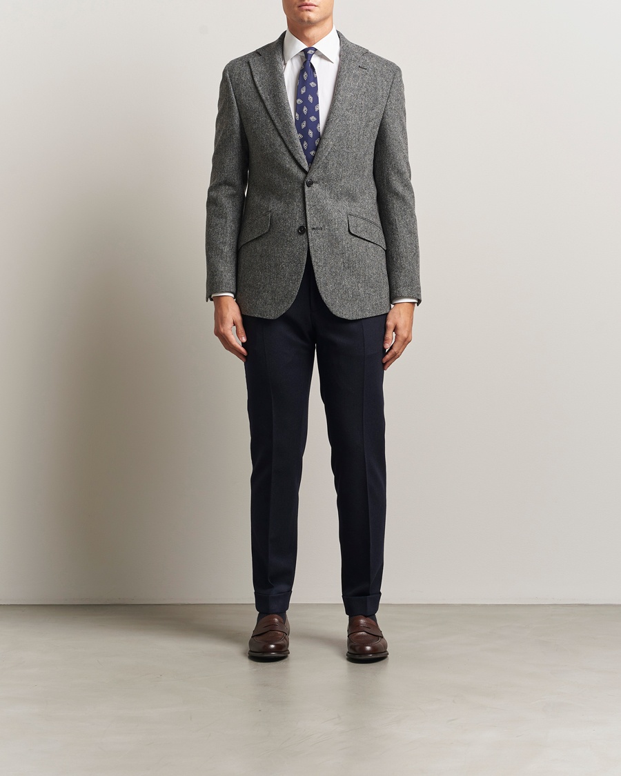 Men | Blazers | Walker Slater | Edward Lambswool Herringbone Blazer Dark Grey