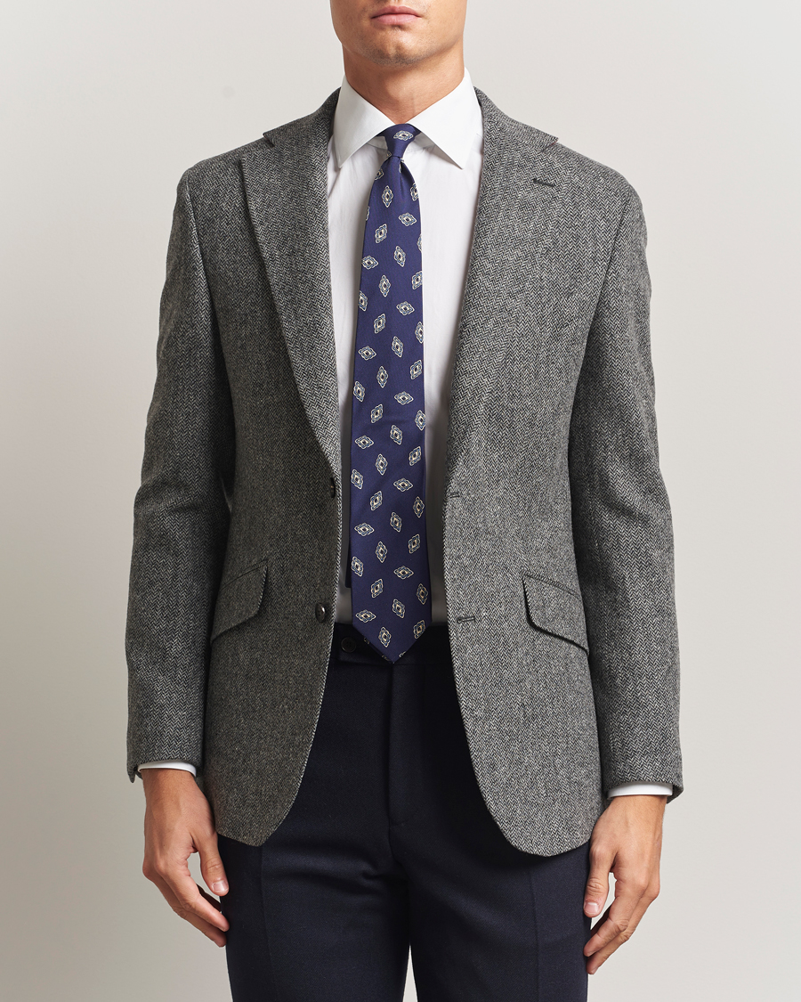 Men | Blazers | Walker Slater | Edward Lambswool Herringbone Blazer Dark Grey