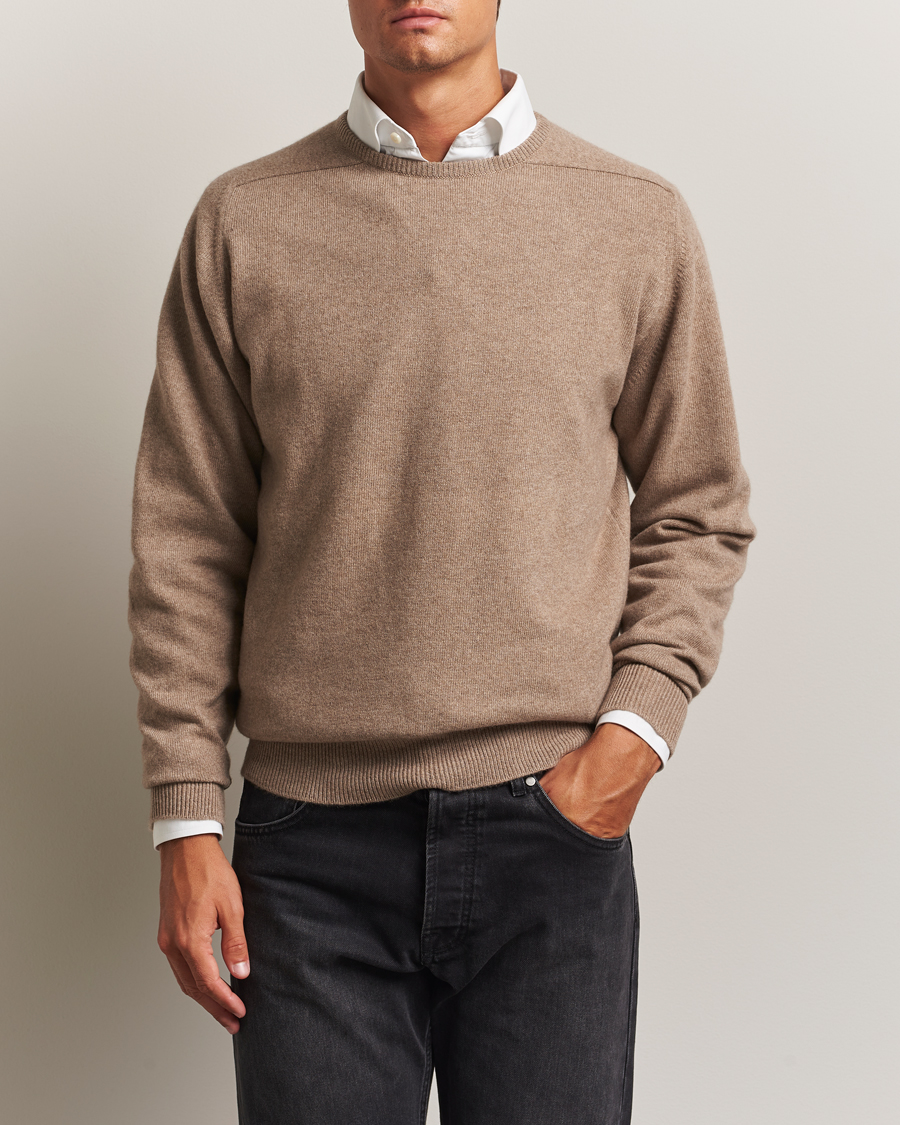 Men | Sweaters & Knitwear | William Lockie | Melrose Cashmere Crew Neck Dark Natural
