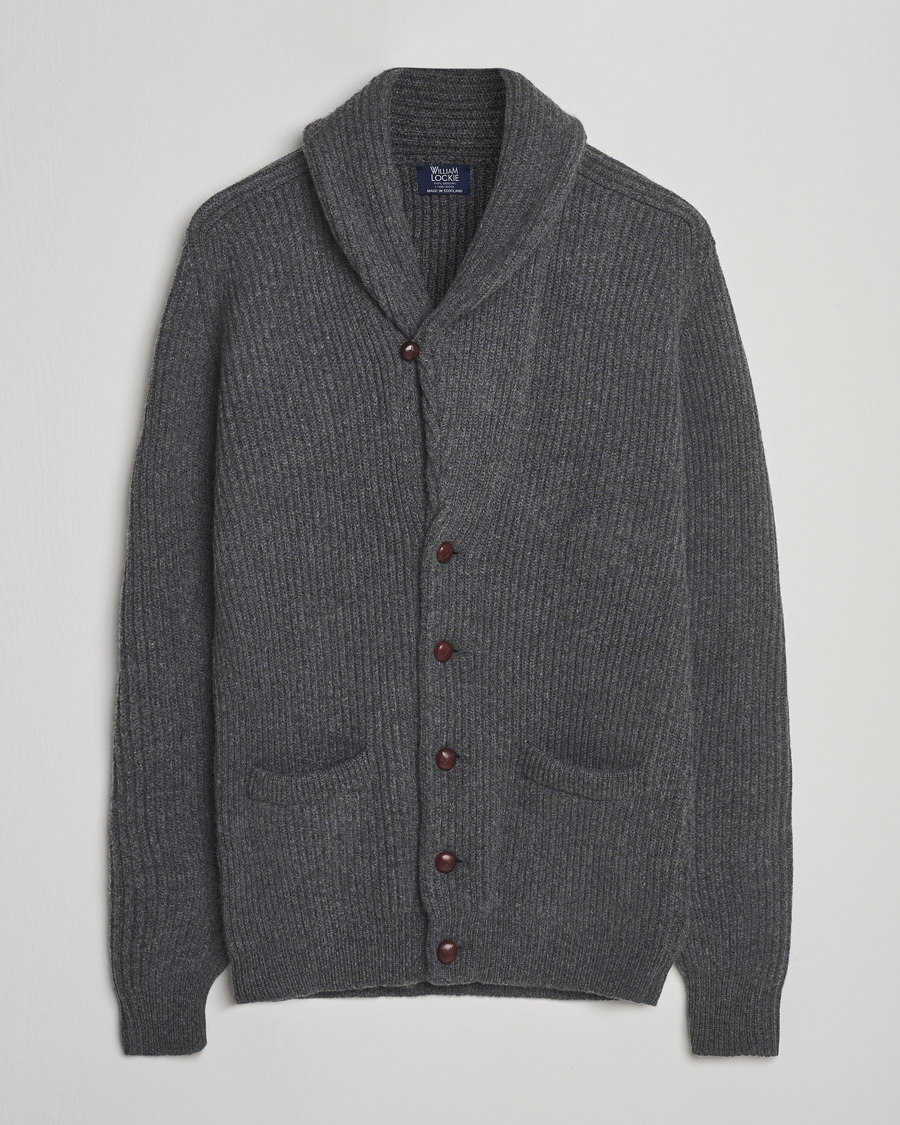 William Lockie Windsor Geelong Lambswool Shawl Cardigan Grey at