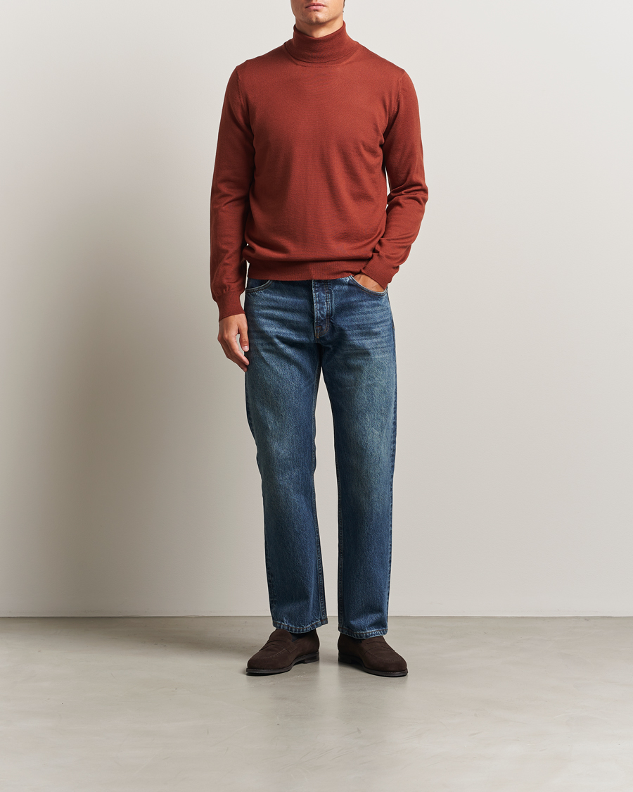 Men | Sweaters & Knitwear | Gran Sasso | Merino Fashion Fit Rollneck Rust Orange