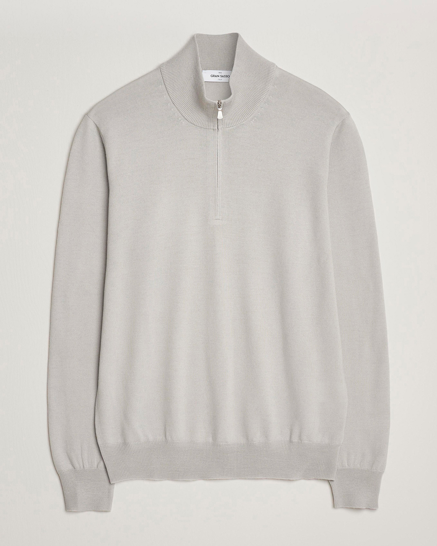 Men | Sweaters & Knitwear | Gran Sasso | Merino Fashion Fit Half Zip Light Grey Melange
