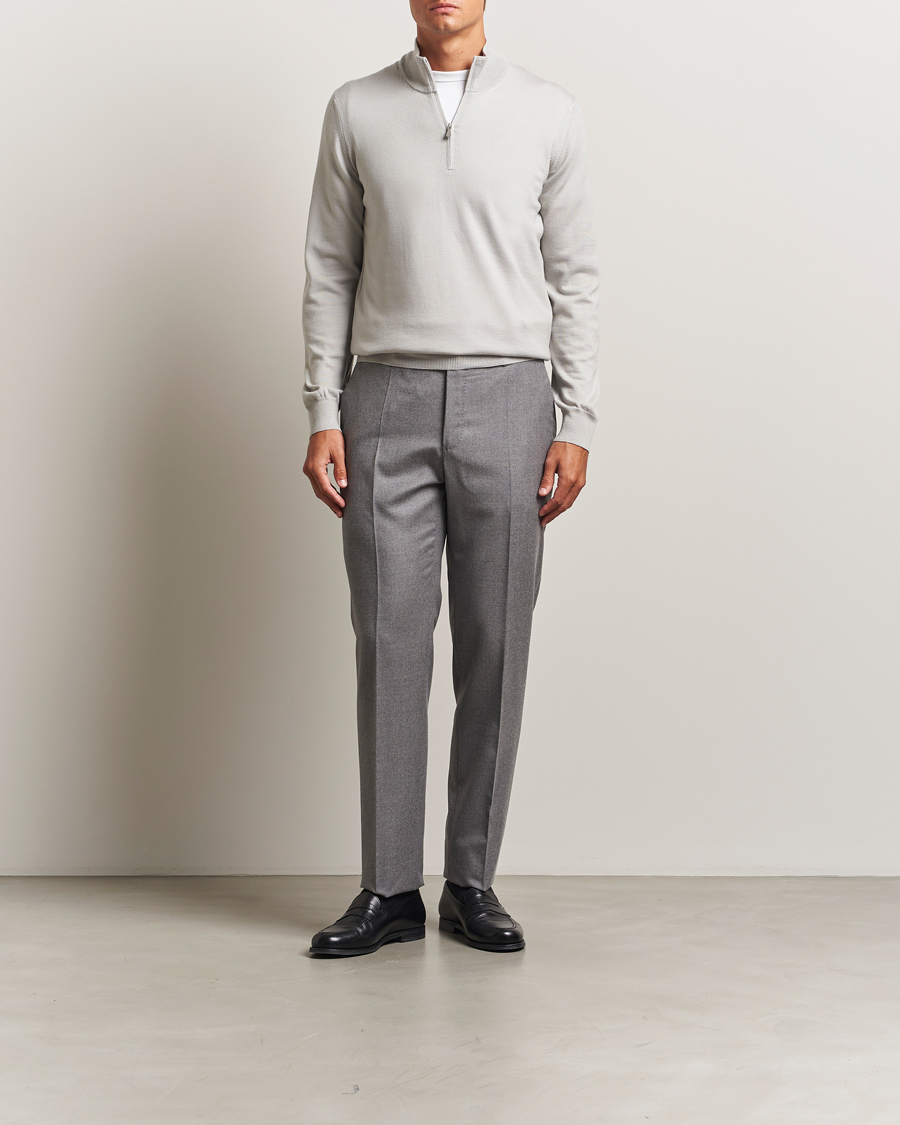 Men | Sweaters & Knitwear | Gran Sasso | Merino Fashion Fit Half Zip Light Grey Melange