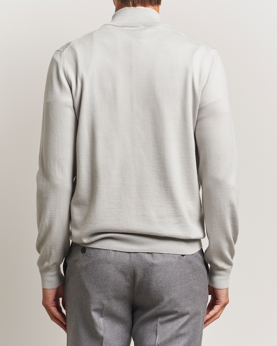 Men | Sweaters & Knitwear | Gran Sasso | Merino Fashion Fit Half Zip Light Grey Melange