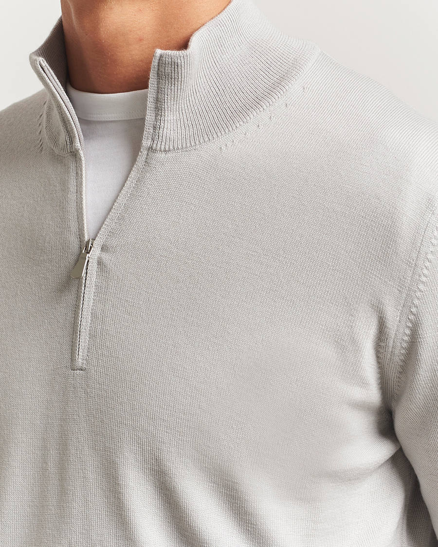 Men | Sweaters & Knitwear | Gran Sasso | Merino Fashion Fit Half Zip Light Grey Melange
