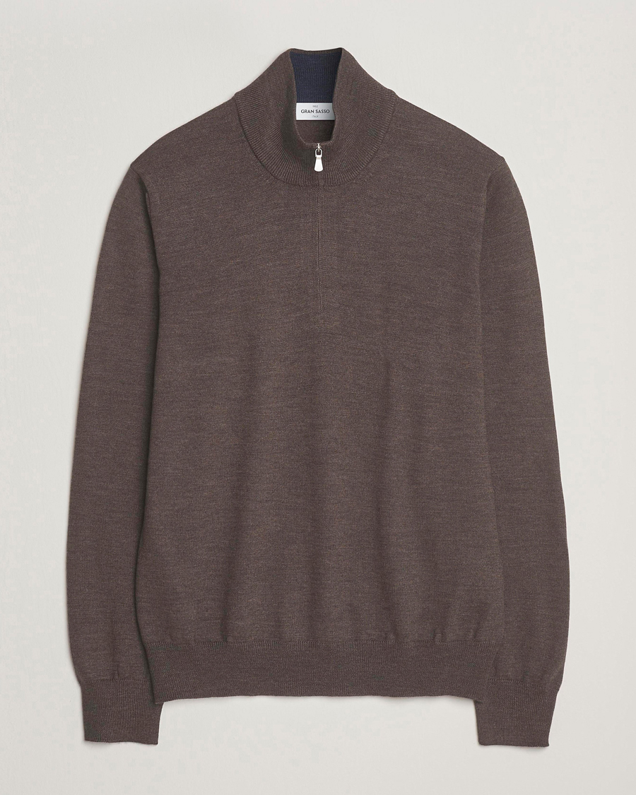 Men | Sweaters & Knitwear | Gran Sasso | Merino Fashion Fit Half Zip Brown Melange