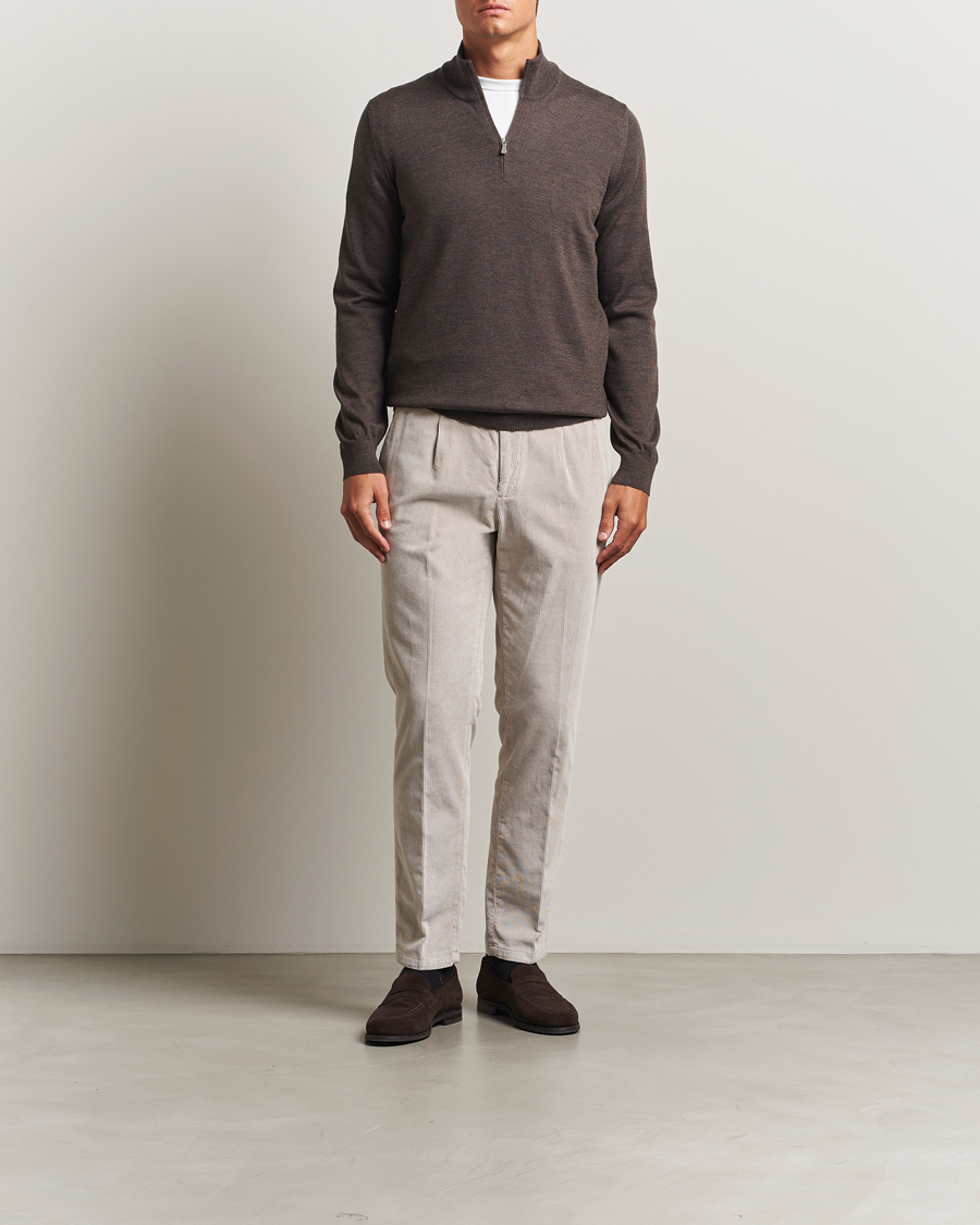Men | Sweaters & Knitwear | Gran Sasso | Merino Fashion Fit Half Zip Brown Melange