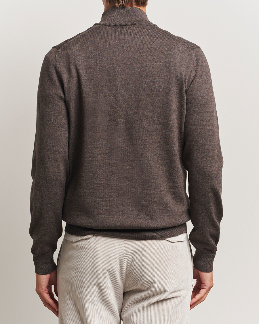 Men | Sweaters & Knitwear | Gran Sasso | Merino Fashion Fit Half Zip Brown Melange