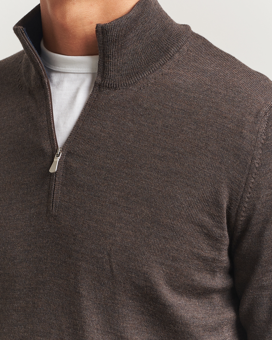 Men | Sweaters & Knitwear | Gran Sasso | Merino Fashion Fit Half Zip Brown Melange
