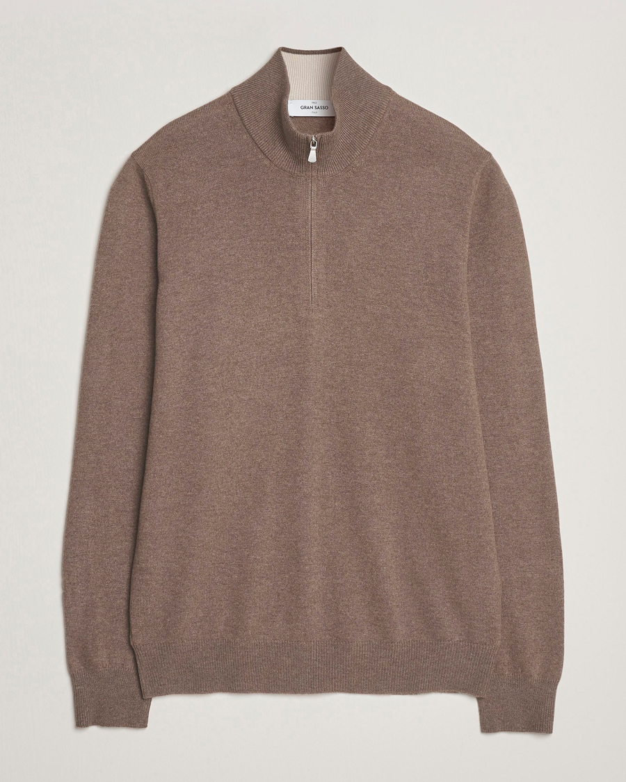 Gran Sasso Wool/Cashmere Half Zip Brown Melange at CareOfCarl.com