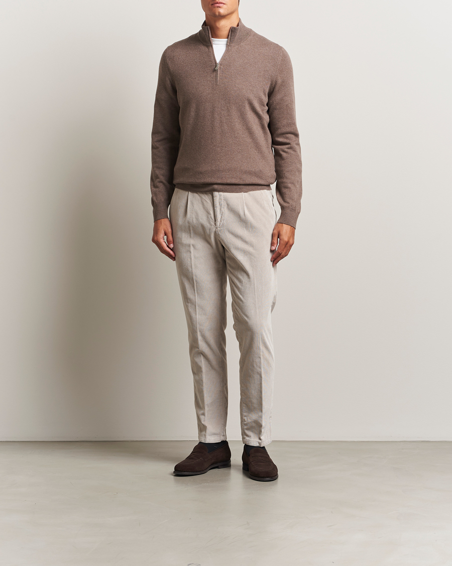 Gran Sasso Wool/Cashmere Half Zip Brown Melange at CareOfCarl.com