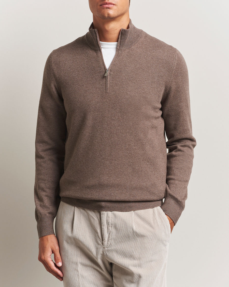 Gran Sasso Wool/Cashmere Half Zip Brown Melange at CareOfCarl.com