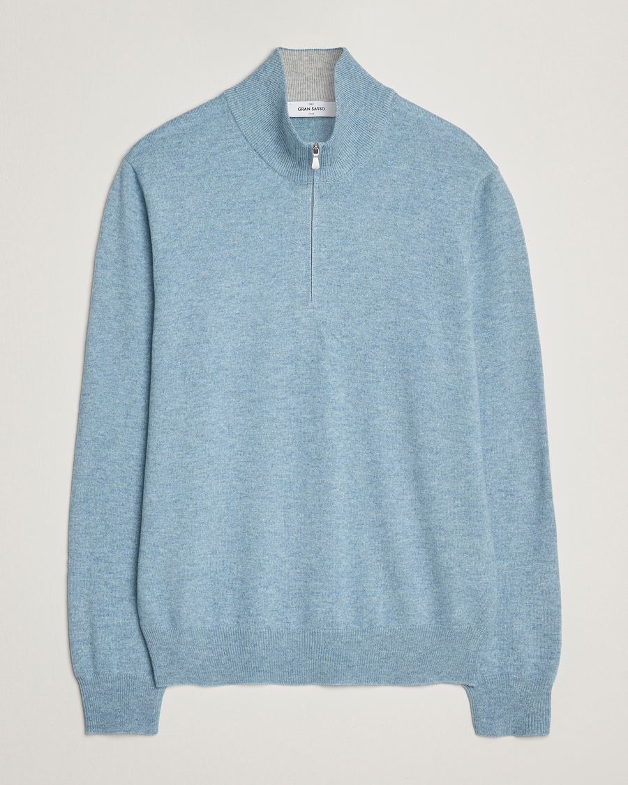 Men | Sweaters & Knitwear | Gran Sasso | Wool/Cashmere Half Zip Blue Melange