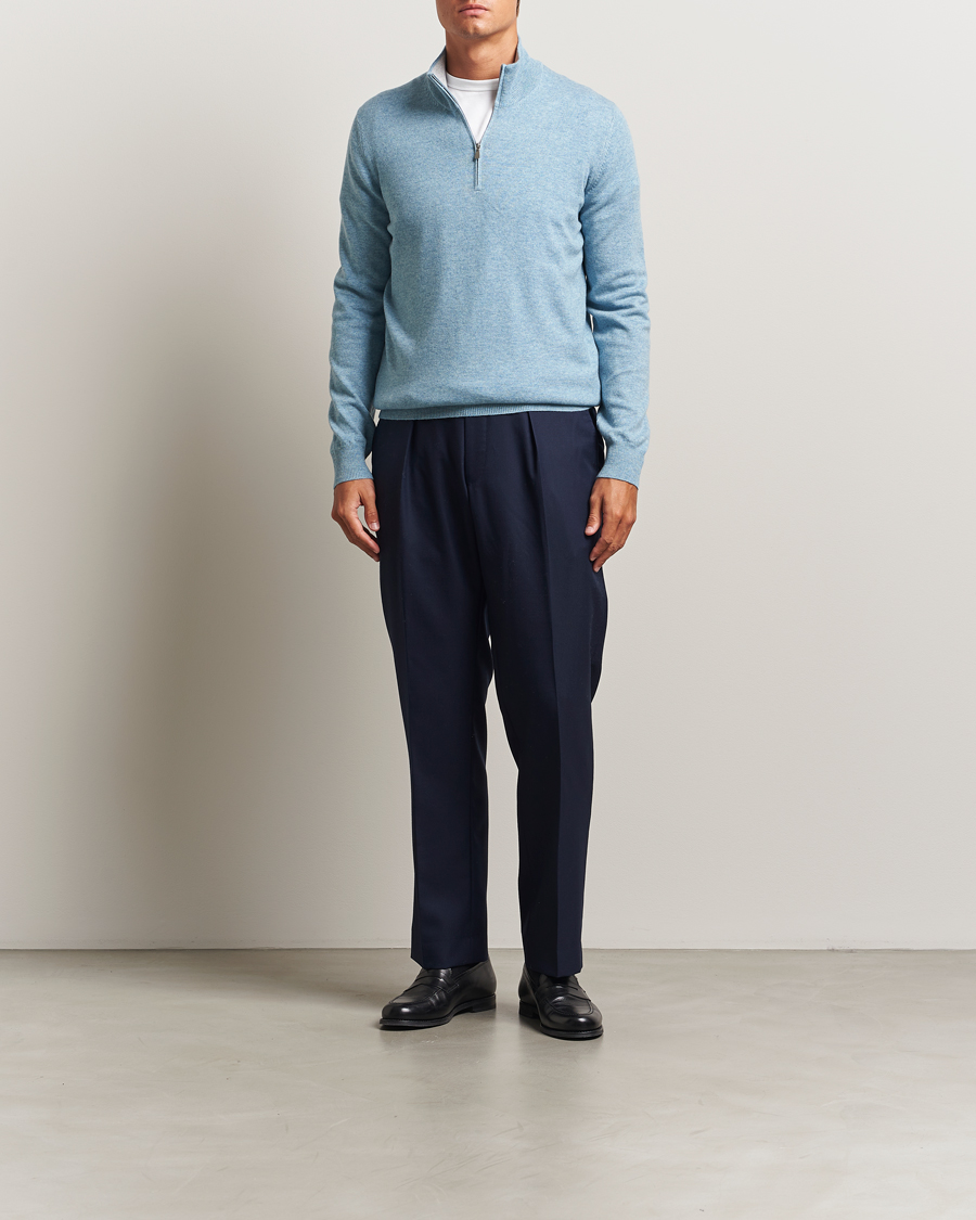 Men | Sweaters & Knitwear | Gran Sasso | Wool/Cashmere Half Zip Blue Melange
