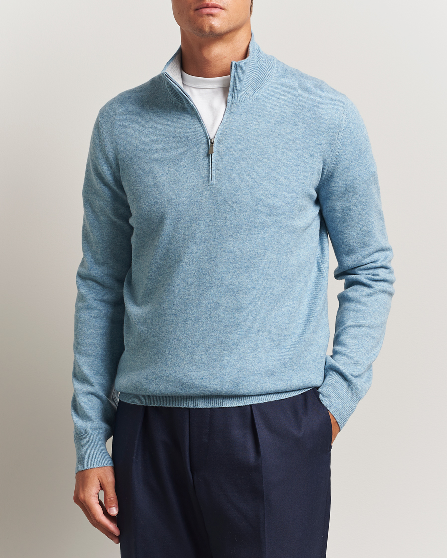 Men | Sweaters & Knitwear | Gran Sasso | Wool/Cashmere Half Zip Blue Melange