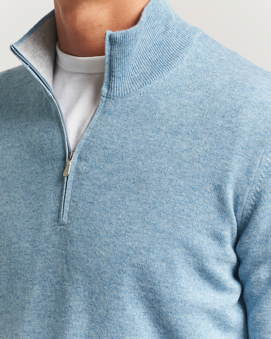 Men | Sweaters & Knitwear | Gran Sasso | Wool/Cashmere Half Zip Blue Melange