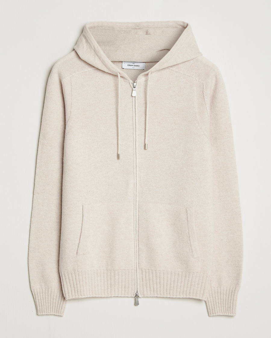 Men | Sweaters & Knitwear | Gran Sasso | Full Zip Wool Hoodie Cream