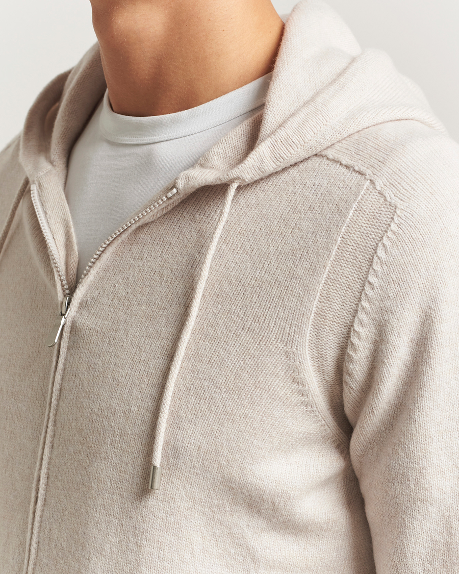 Men | Sweaters & Knitwear | Gran Sasso | Full Zip Wool Hoodie Cream