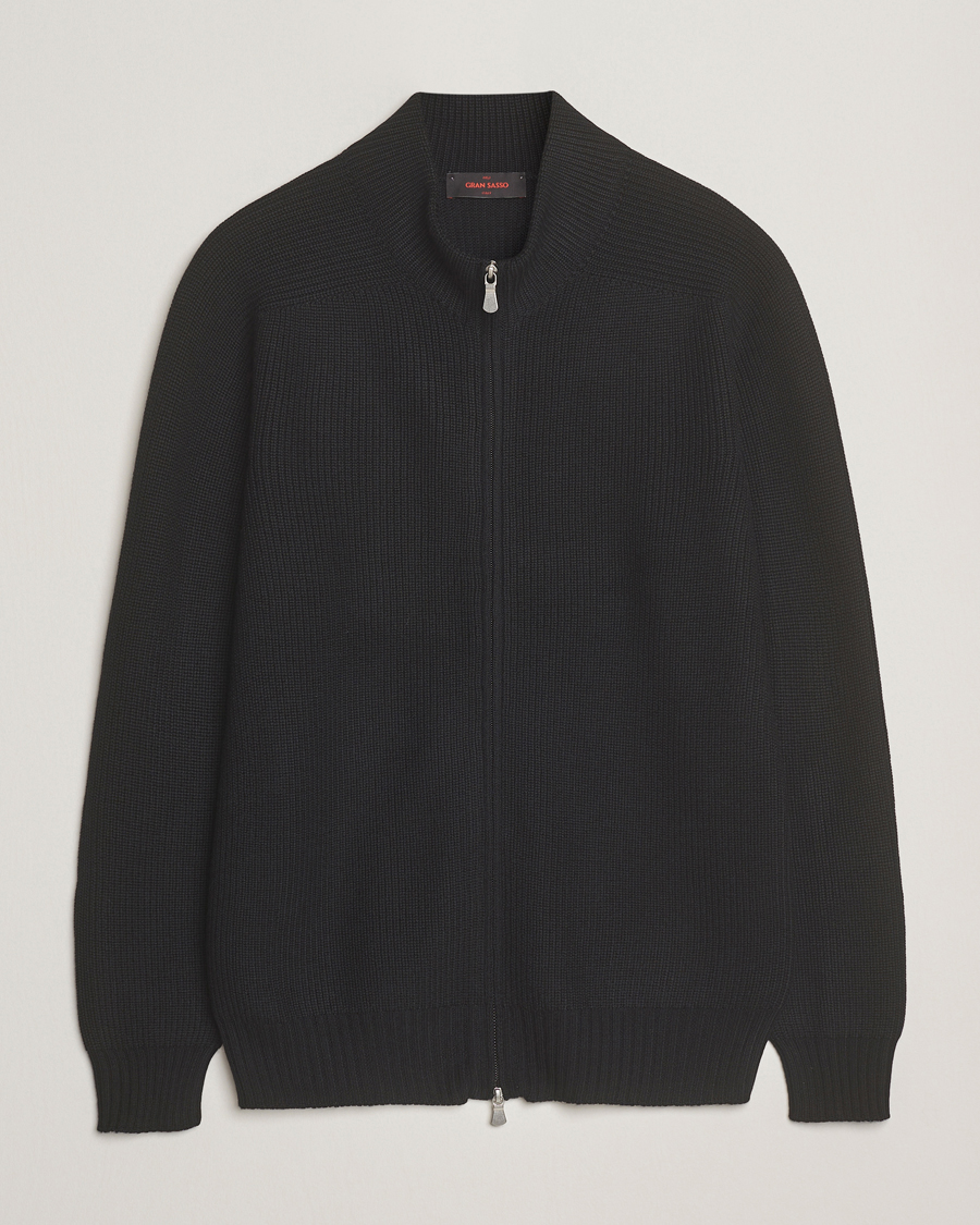 Men | Sweaters & Knitwear | Gran Sasso | Rainwool Full Zip Black