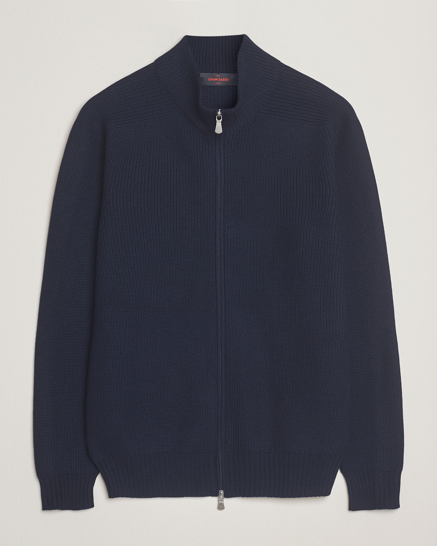 Men | Sweaters & Knitwear | Gran Sasso | Rainwool Full Zip Navy