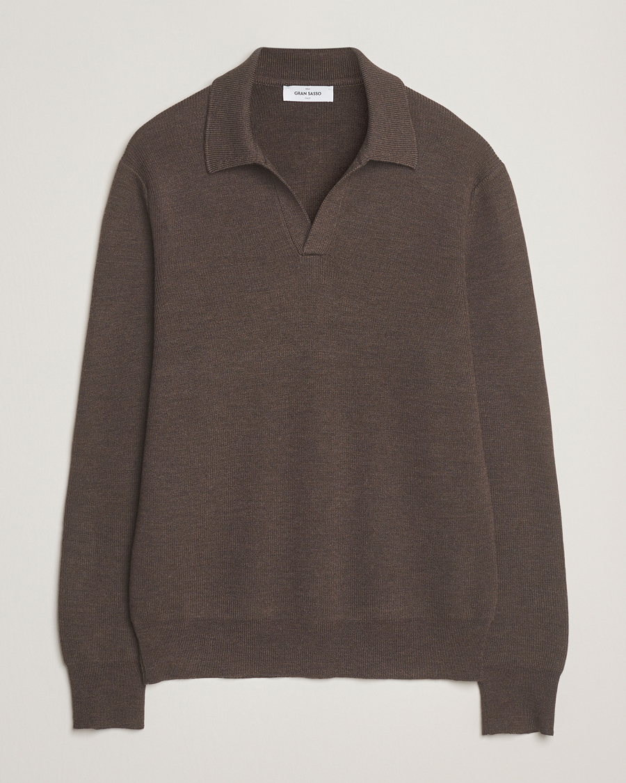 Men | Sweaters & Knitwear | Gran Sasso | Heavy Knitted Merino Polo Brown Melange