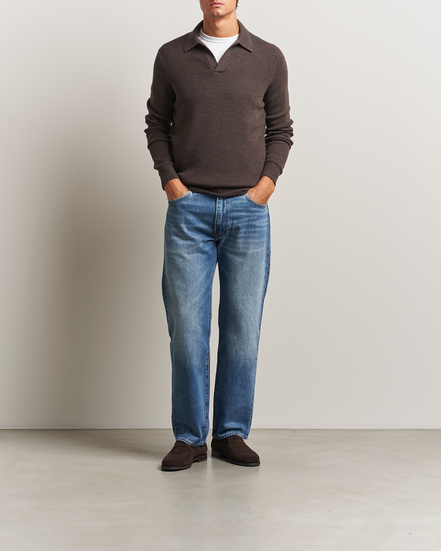 Men | Sweaters & Knitwear | Gran Sasso | Heavy Knitted Merino Polo Brown Melange
