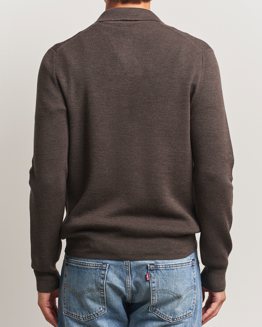 Men | Sweaters & Knitwear | Gran Sasso | Heavy Knitted Merino Polo Brown Melange