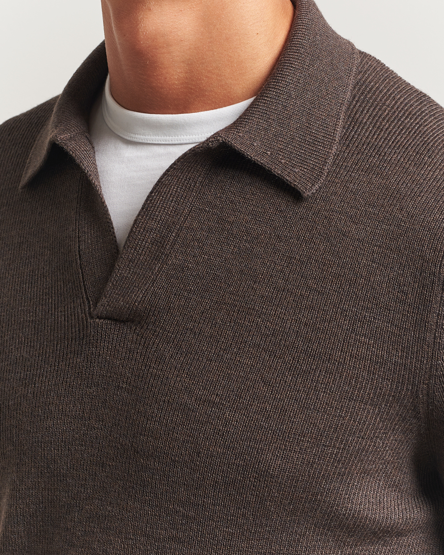 Men | Sweaters & Knitwear | Gran Sasso | Heavy Knitted Merino Polo Brown Melange