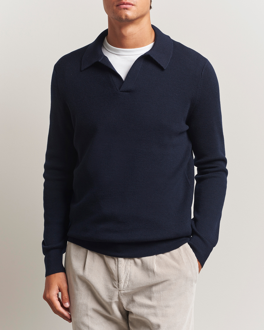 Gran Sasso Heavy Knitted Merino Polo Navy at CareOfCarl.com