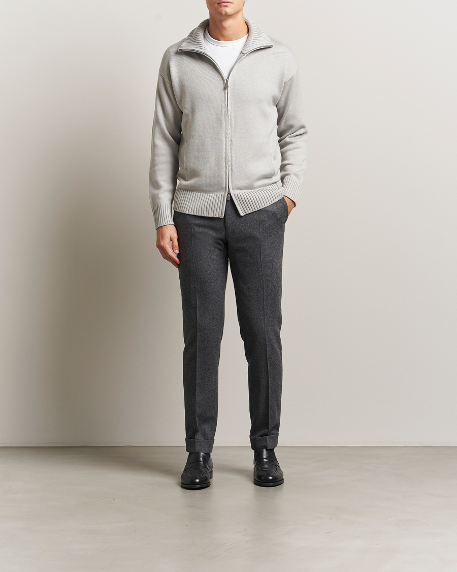 Men | Sweaters & Knitwear | Gran Sasso | Heavy Knitted Merino Full Zip Light Grey Melange