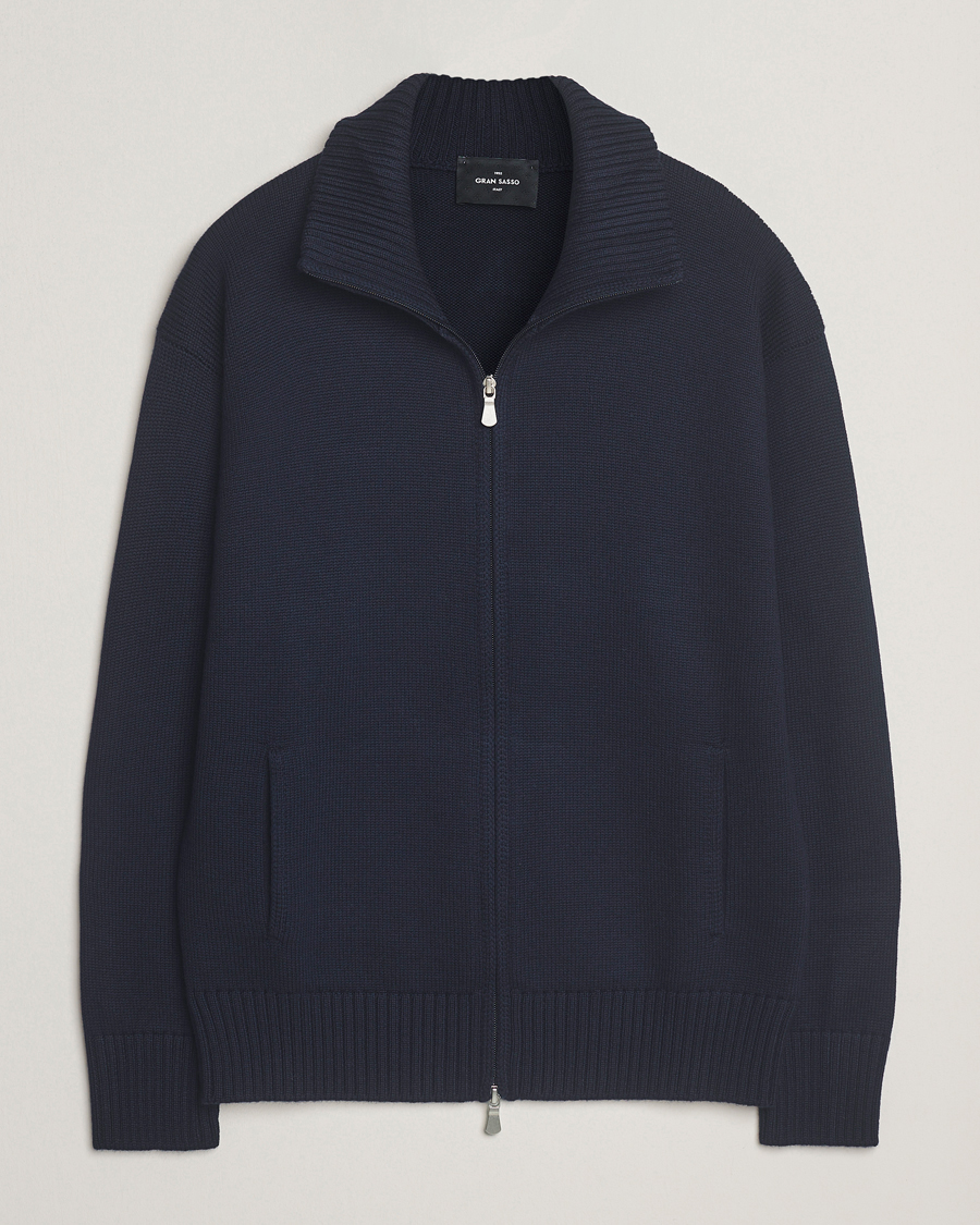 Men | Sweaters & Knitwear | Gran Sasso | Heavy Knitted Merino Full Zip Navy