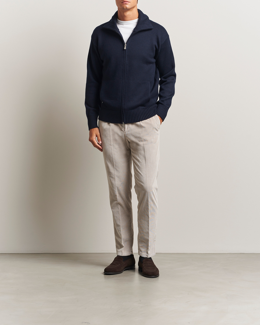 Men | Sweaters & Knitwear | Gran Sasso | Heavy Knitted Merino Full Zip Navy