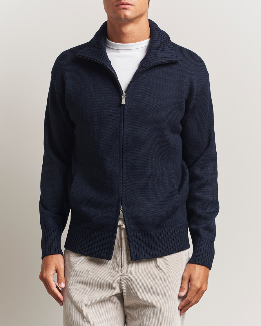 Men | Sweaters & Knitwear | Gran Sasso | Heavy Knitted Merino Full Zip Navy