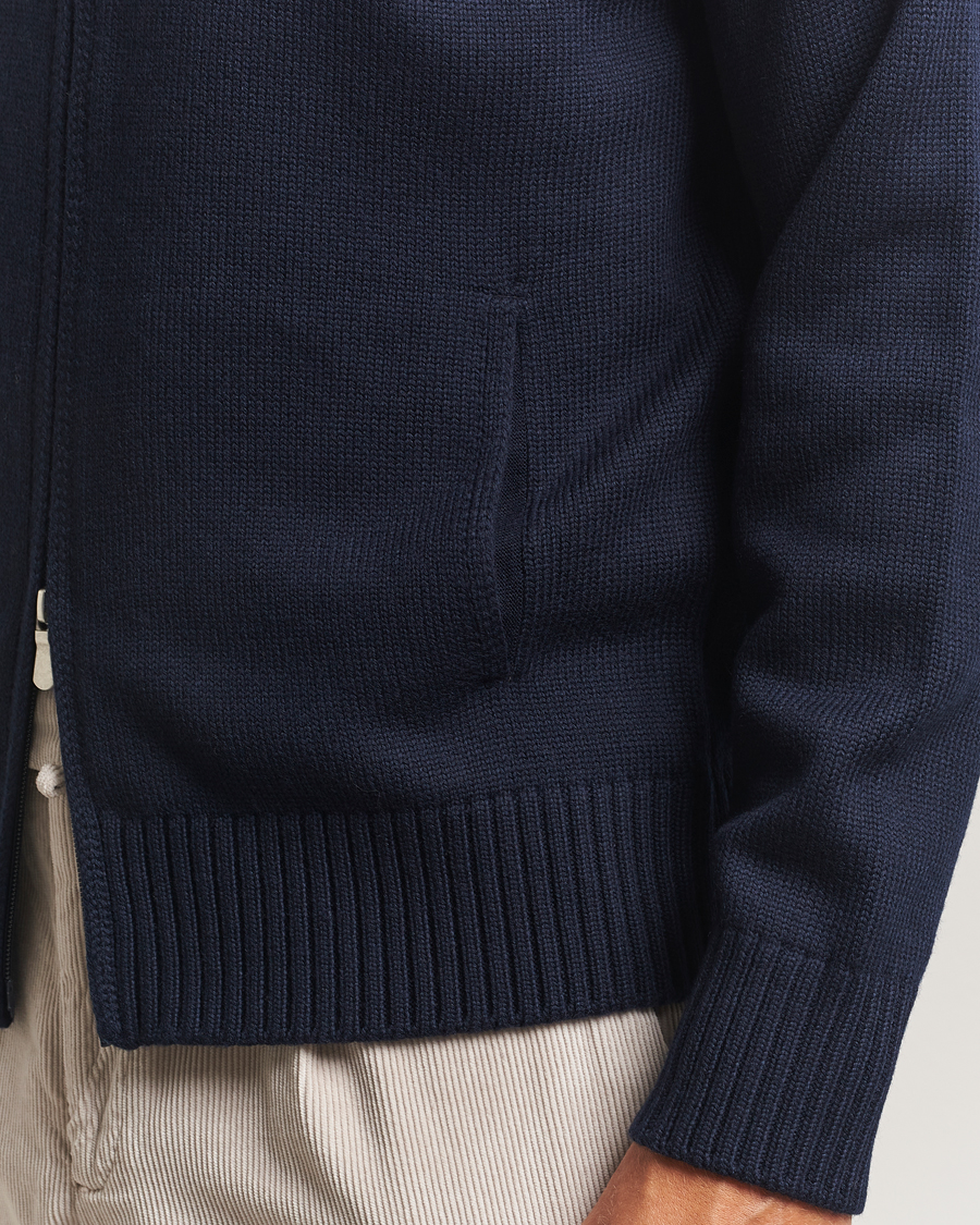 Men | Sweaters & Knitwear | Gran Sasso | Heavy Knitted Merino Full Zip Navy
