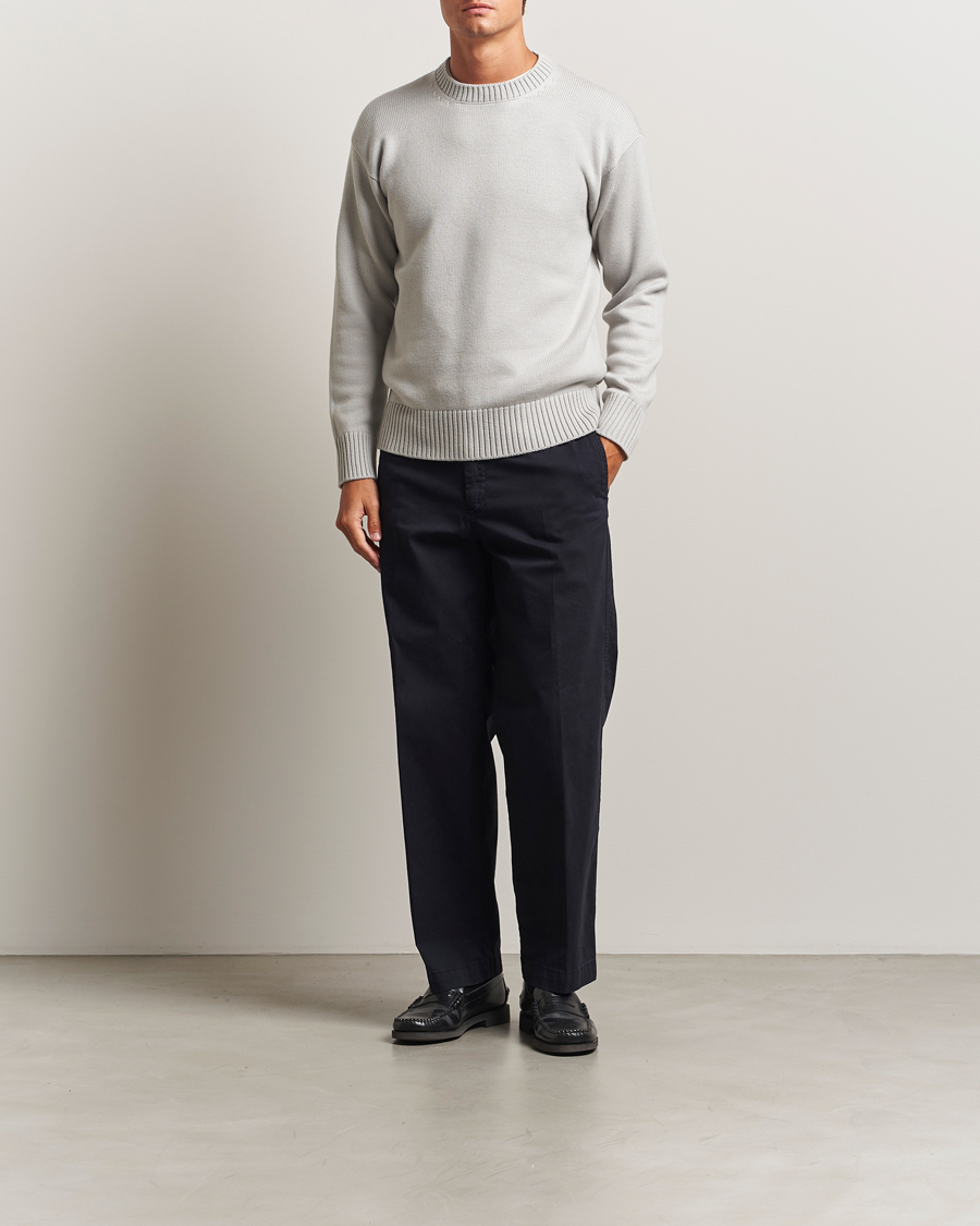 Men | Sweaters & Knitwear | Gran Sasso | Heavy Knitted Merino Crew Neck Light Grey Melange